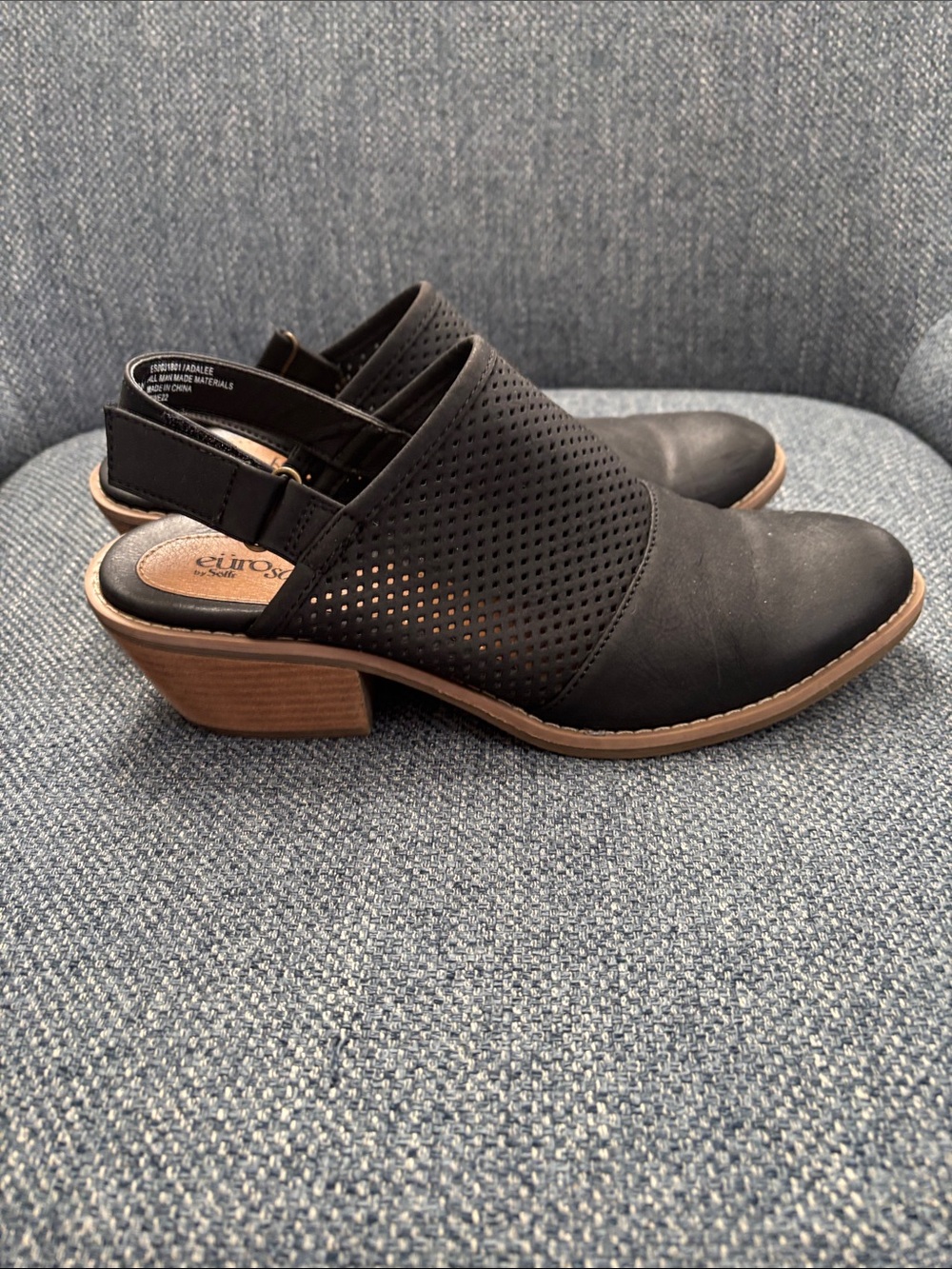 Black Perforated Slingback Mule with Stacked Heel
